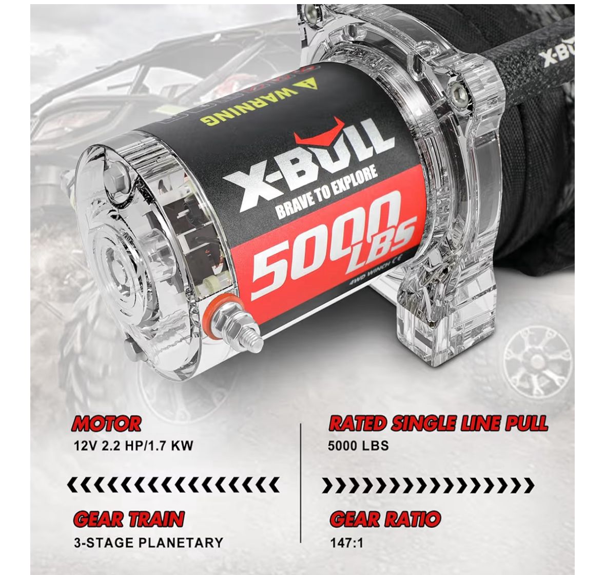 Winche Eléctrico X-BULL 5000 LBS – Potencia y Confianza para Cualquier Terreno